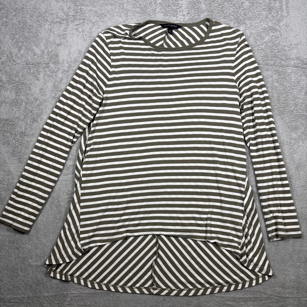 Banana Republic Women's Green/White Striped Long Sleeve Shirt Size Small